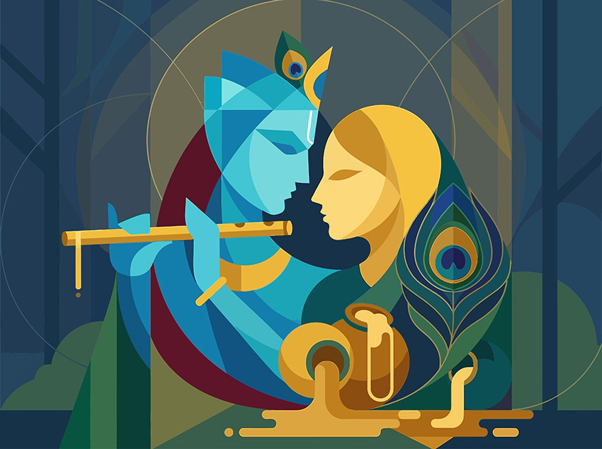 Beautiful geometric rendition of Krishna playing his flute for Radha